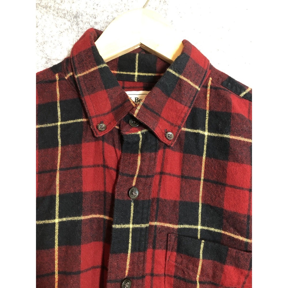 L.L. Bean Shirt Mens MT Redβ Scotch Plaid Flannel Fish Hike Camp Classic